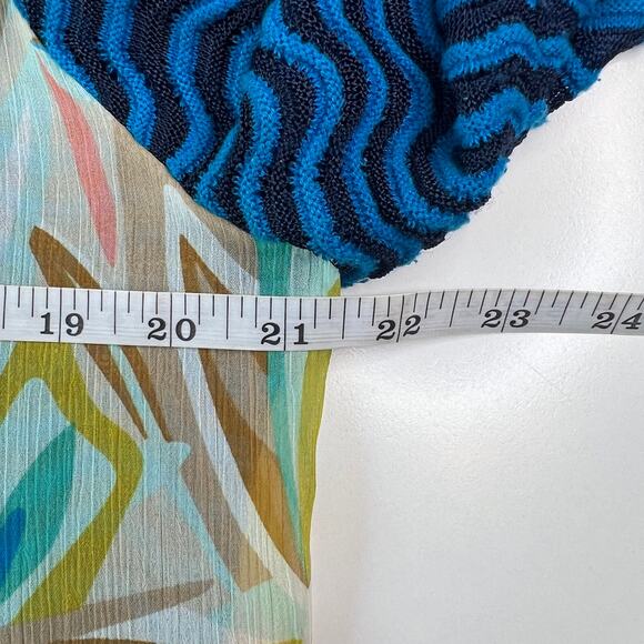 MISSONI Top Mixed Media Artsy Floral Retro Blouse Blue Zig Zag Pattern Size XL - Picture 12 of 16